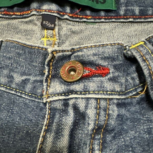 VINTAGE 90s Paper Tag Tommy Hilfiger Jeans Dark Wash Cut Off Jeans 32 Baggy Logo - Picture 4 of 7
